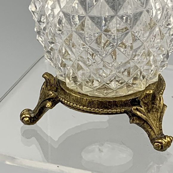 Vtg Ornate Matson Footed Perfume Bottle Dogwood Diamond Point Cut Glass Ormolu - Picture 10 of 17